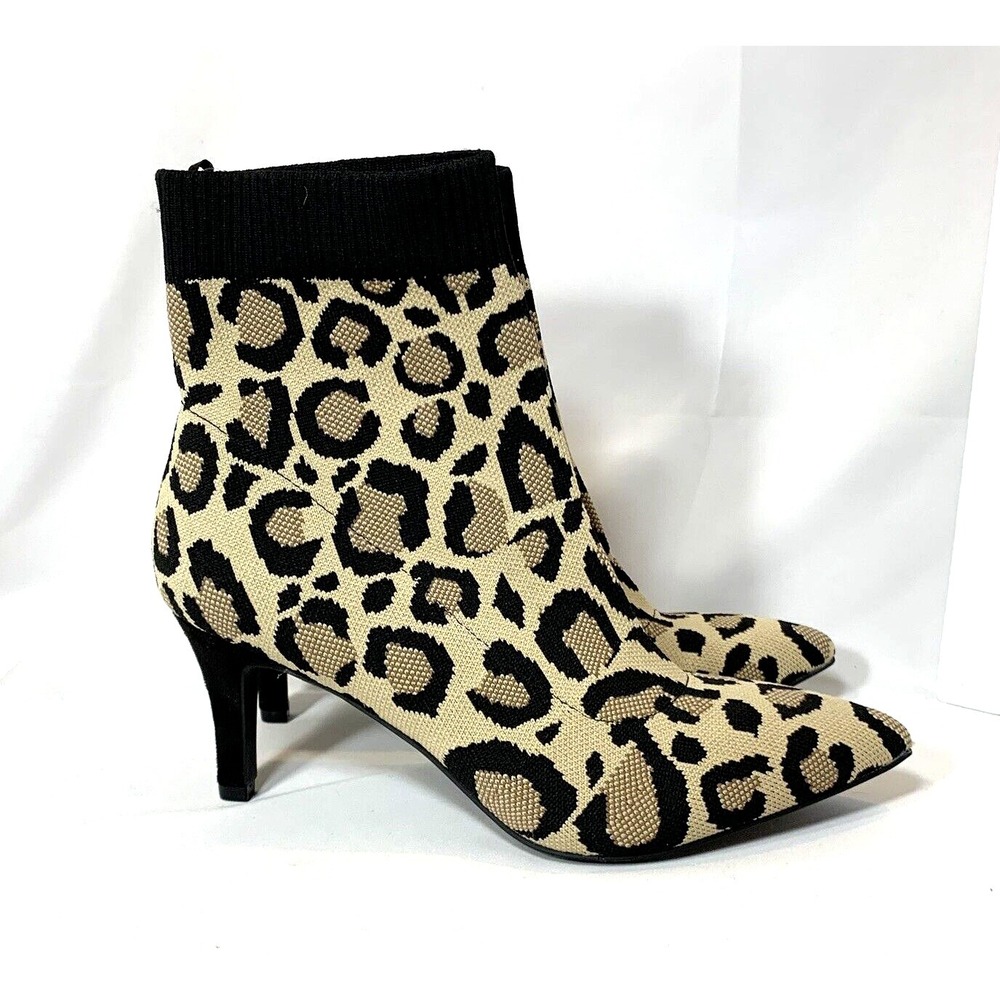 NEW MIA Leopard Print Sock Booties Womens Size 9 Pointy Toe Heel Stretch MISTI